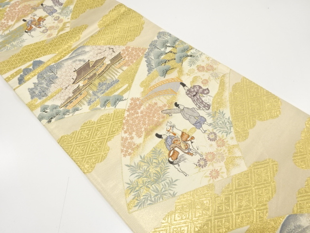 アンティーク　平安絵巻模様織り出し袋帯（材料）